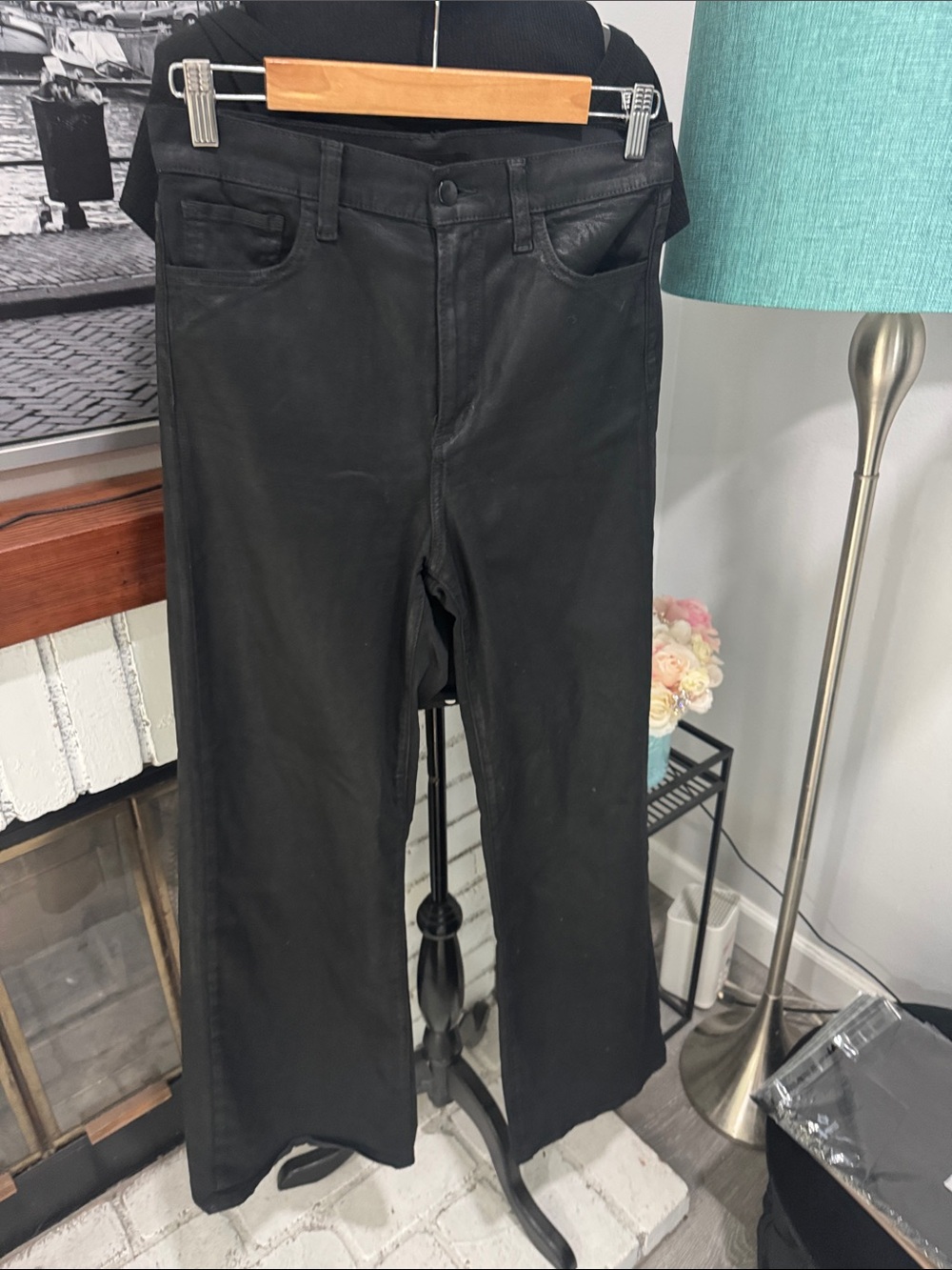 Joe's Jeans coated black jeans The Mia pitch high rise wide leg size 28